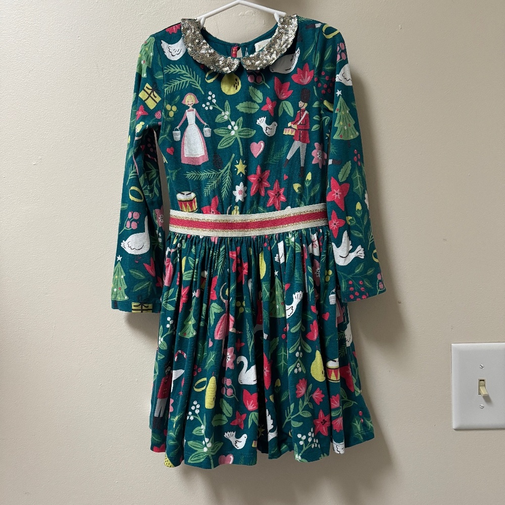 Twirly 12 Days of Christmas Dress with Sequin Peter Pan Collar